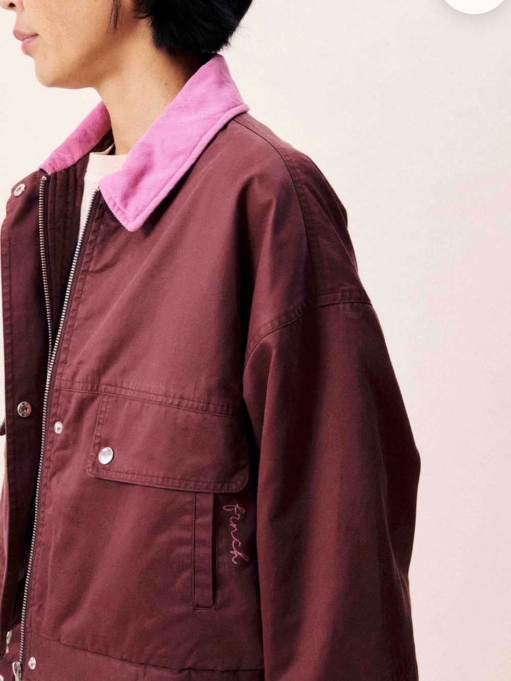 NWT FRNCH Paris Tigressa Cotton Canvas Utility Jacket Bordeaux Burgundy Pink M - Picture 5 of 14